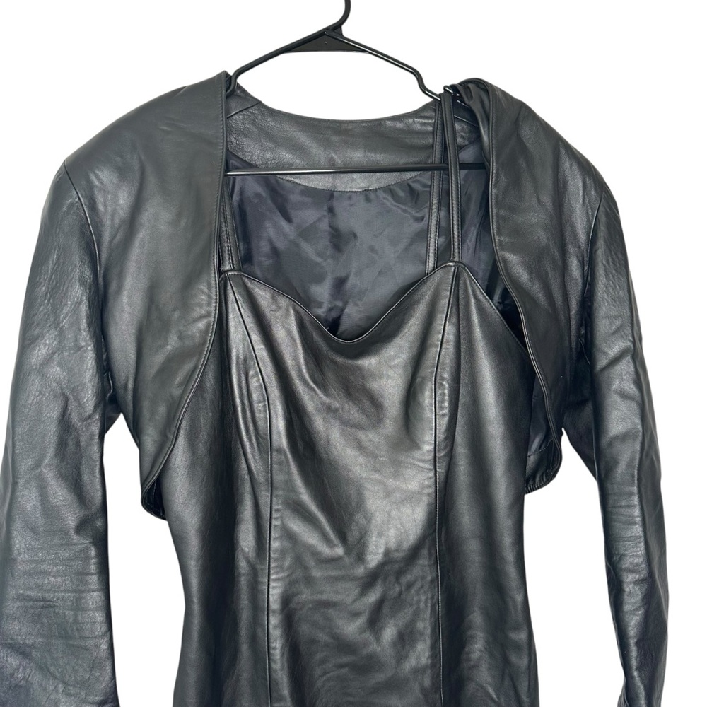 |VTG| Fitted Leather Mini Dress w/ Leather Shrug - Picture 2 of 9